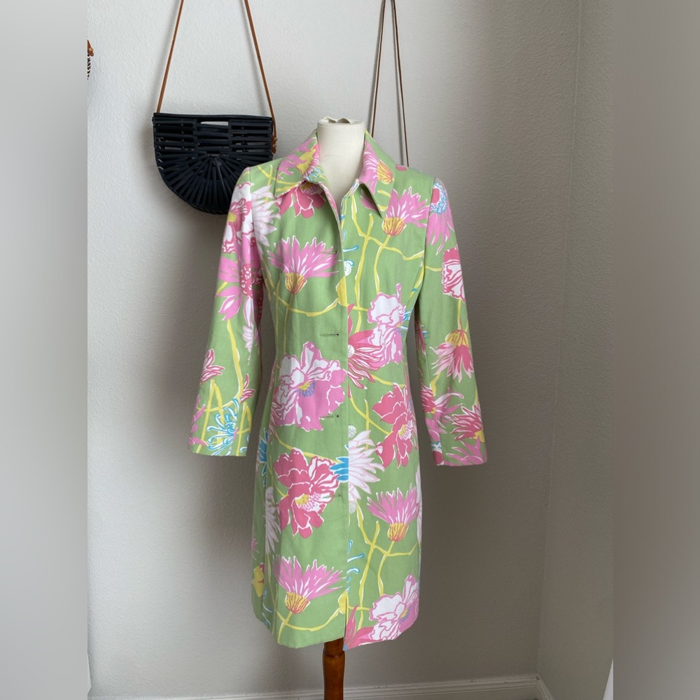 Skirtin’ Around Fully Lined Bright Floral Cotton Spring Coat, Size 10